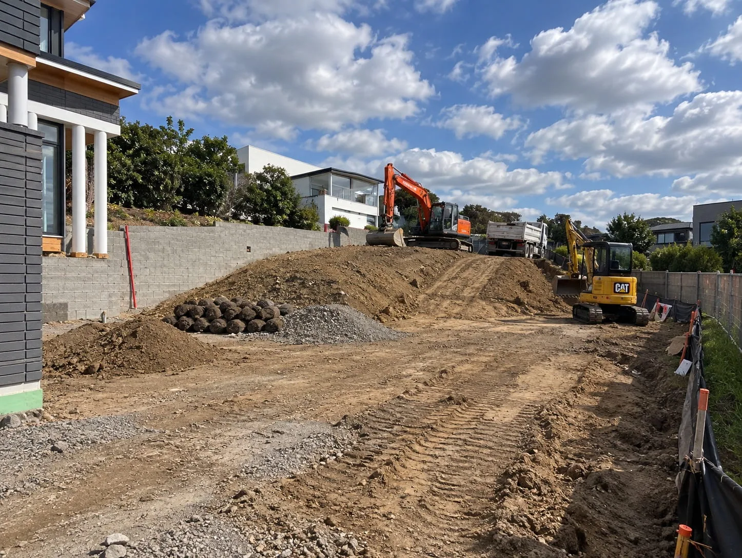 Excavation cut prepared for a commercial retaining wall in Christchurch